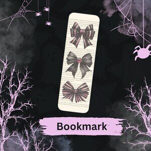 Pink and Black Halloween Bow Bookmark, Pink Halloween Bookmark, Girly Bookmark